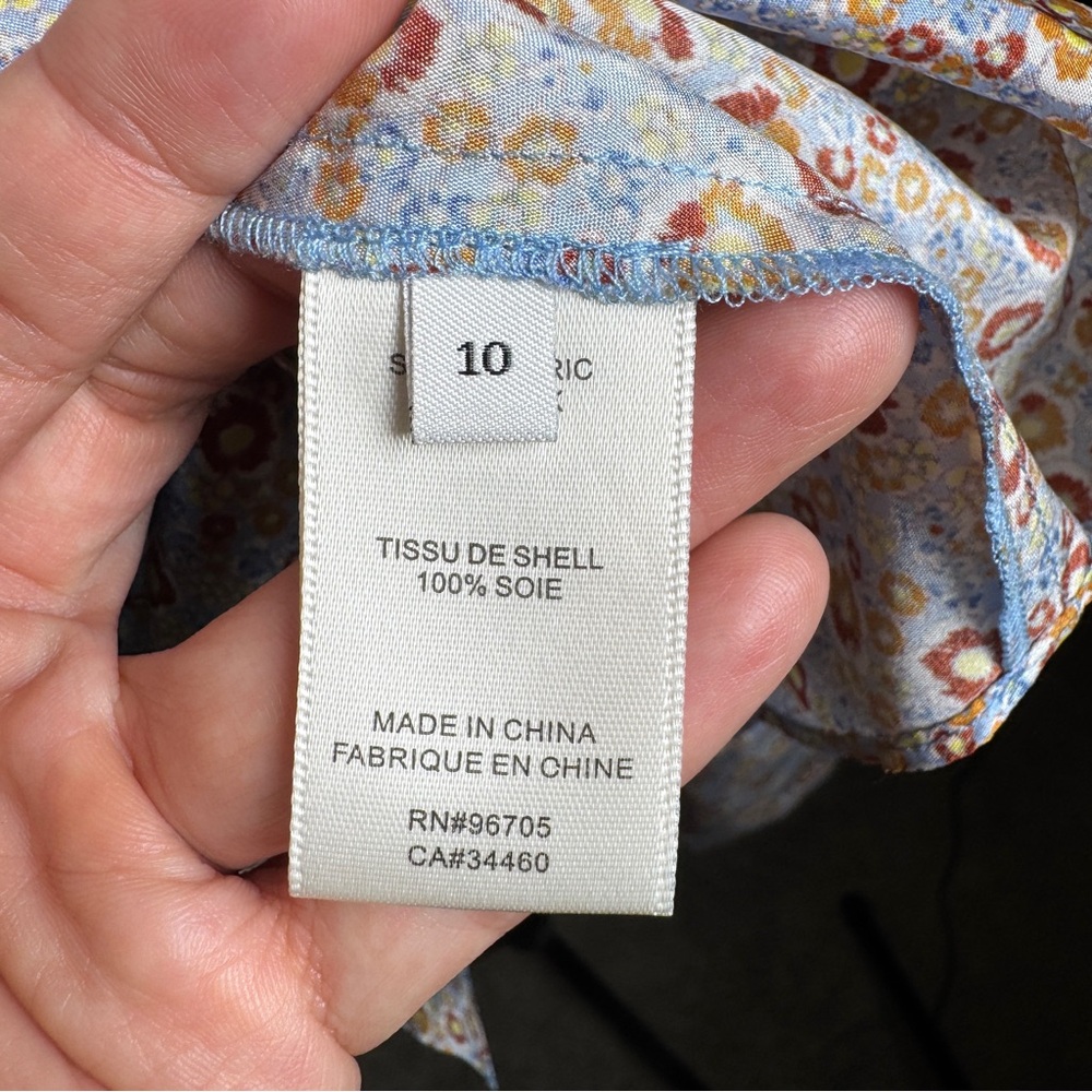 Rebecca Taylor Silk Floral Blouse 10 Blue Button Down Workwear Violet Fleur - Picture 6 of 8